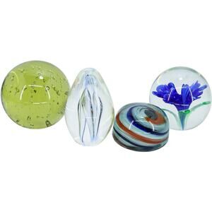 Lot of 4 Vintage Hand Blown Art Glass Paperweights – Bubbles, Flowers, Swirls